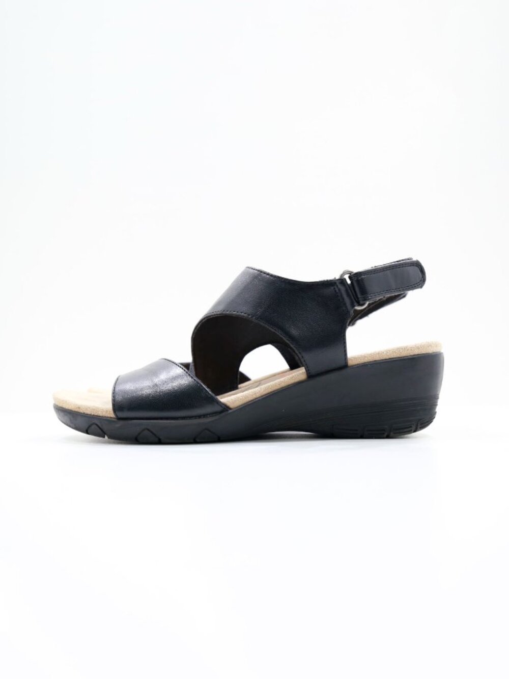 BareTraps Hooked Black Faux-Leather 2" Wedge Heel Sandals - 7